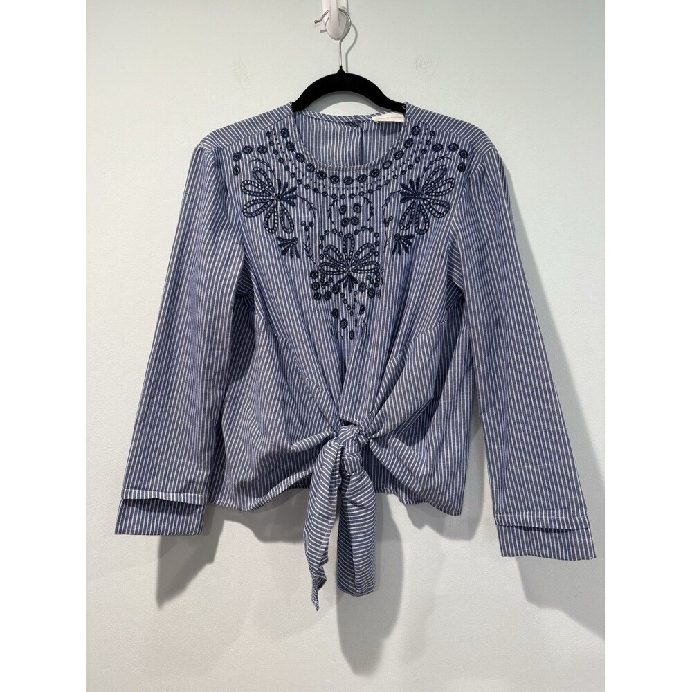 Love+Harmony Top Women Small Striped Embroidered 100%Cotton Quiet Luxury Coastal